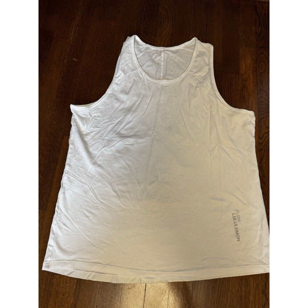 Lululemon Mens Flow Tank Top White Graphic Athletic Running Singlet Size L Large